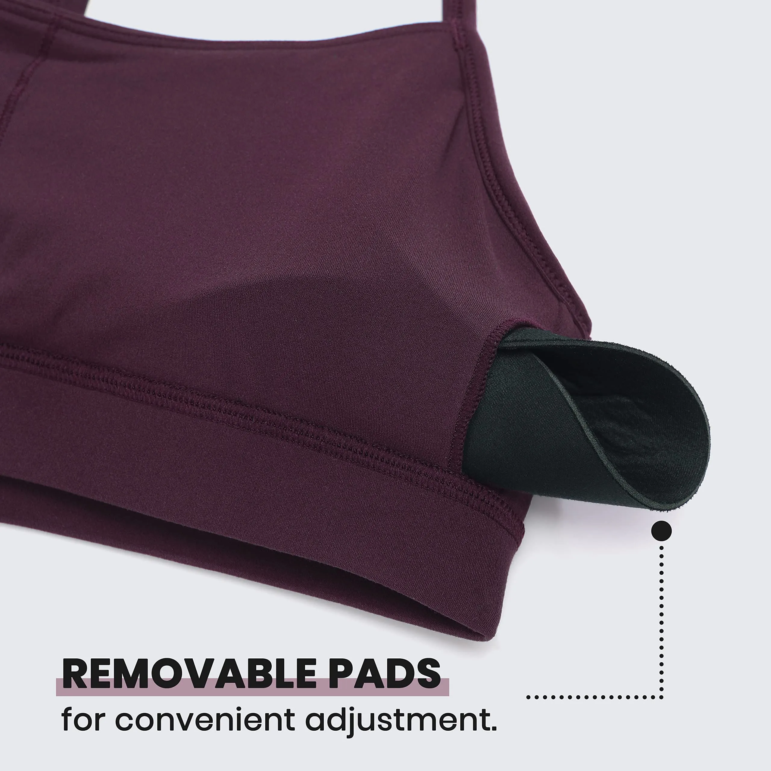 CRZ YOGA Butterluxe Womens Y Back Sports Bra - Padded Racerback Low Impact Spaghetti Thin Strap Workout Yoga Top Deep Purple