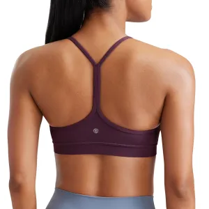CRZ YOGA Butterluxe Womens Y Back Sports Bra - Padded Racerback Low Impact Spaghetti Thin Strap Workout Yoga Top Deep Purple