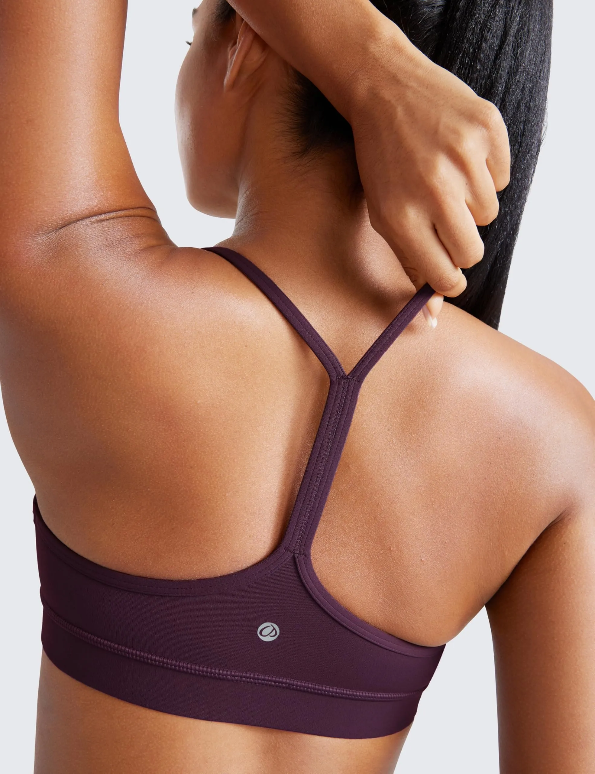 CRZ YOGA Butterluxe Womens Y Back Sports Bra - Padded Racerback Low Impact Spaghetti Thin Strap Workout Yoga Top Deep Purple