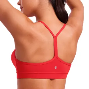 CRZ YOGA Butterluxe Womens Y Back Sports Bra - Padded Racerback Low Impact Spaghetti Thin Strap Workout Yoga Top Deep Red