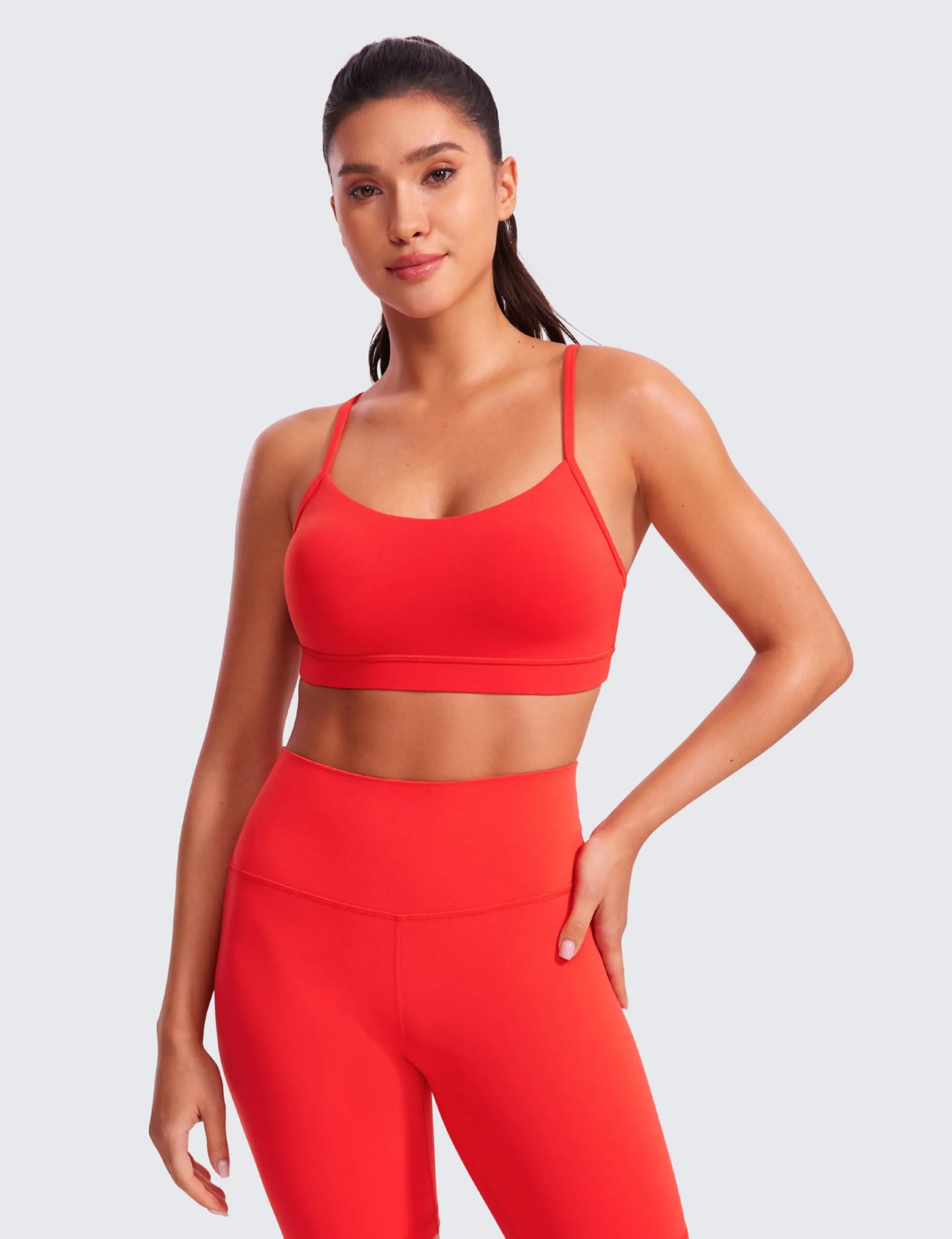 CRZ YOGA Butterluxe Womens Y Back Sports Bra - Padded Racerback Low Impact Spaghetti Thin Strap Workout Yoga Top Deep Red
