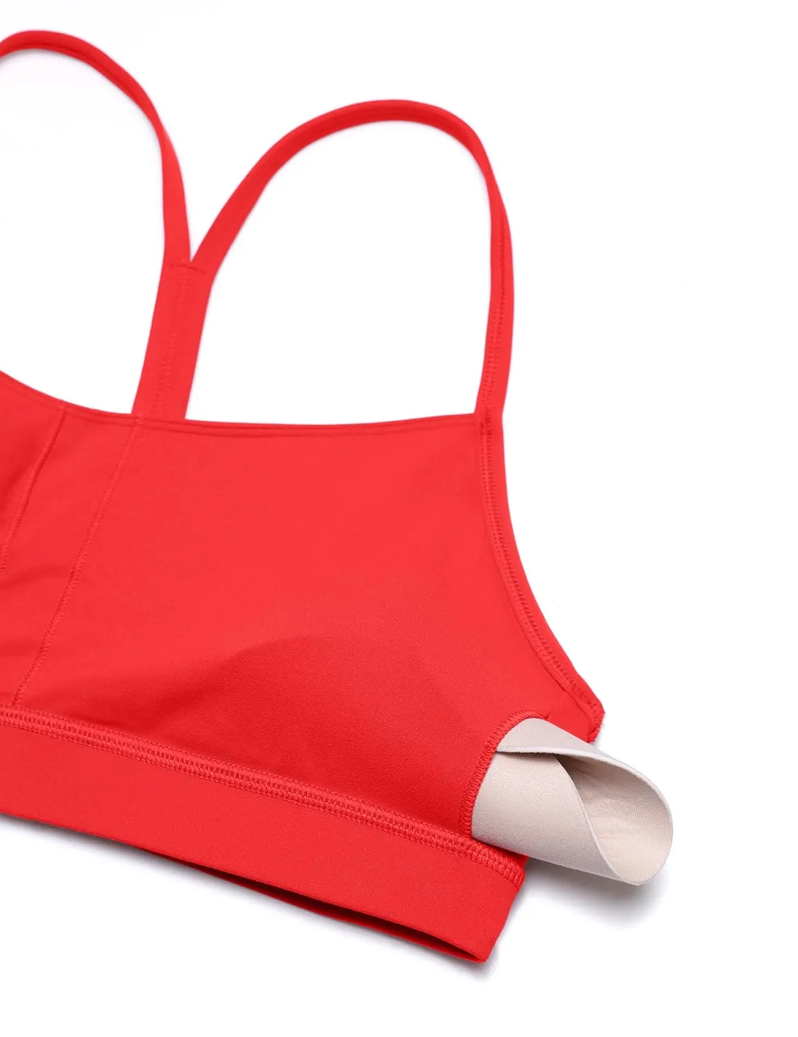 CRZ YOGA Butterluxe Womens Y Back Sports Bra - Padded Racerback Low Impact Spaghetti Thin Strap Workout Yoga Top Deep Red