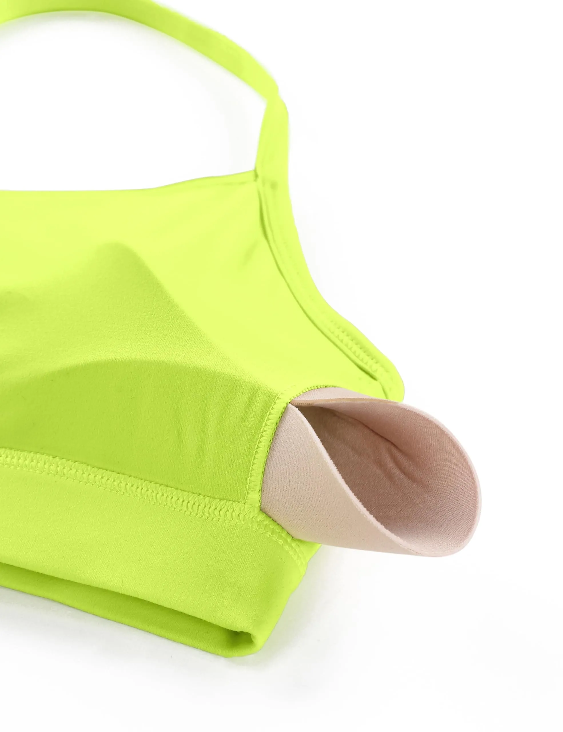 CRZ YOGA Butterluxe Womens Y Back Sports Bra - Padded Racerback Low Impact Spaghetti Thin Strap Workout Yoga Top Neon Yellow