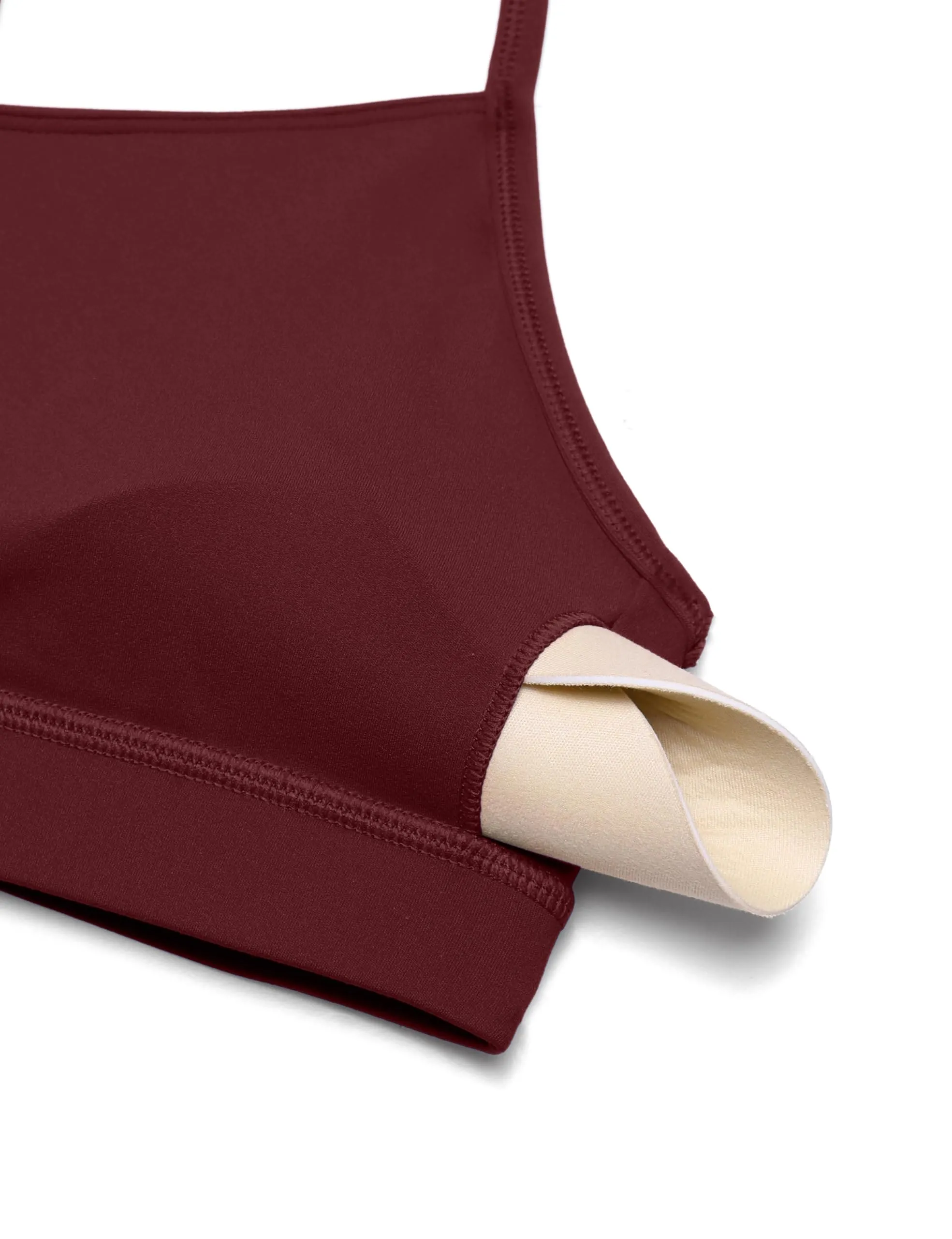 CRZ YOGA Butterluxe Womens Y Back Sports Bra - Padded Racerback Low Impact Spaghetti Thin Strap Workout Yoga Top Red Merlot