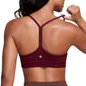 CRZ YOGA Butterluxe Womens Y Back Sports Bra - Padded Racerback Low Impact Spaghetti Thin Strap Workout Yoga Top Red Merlot