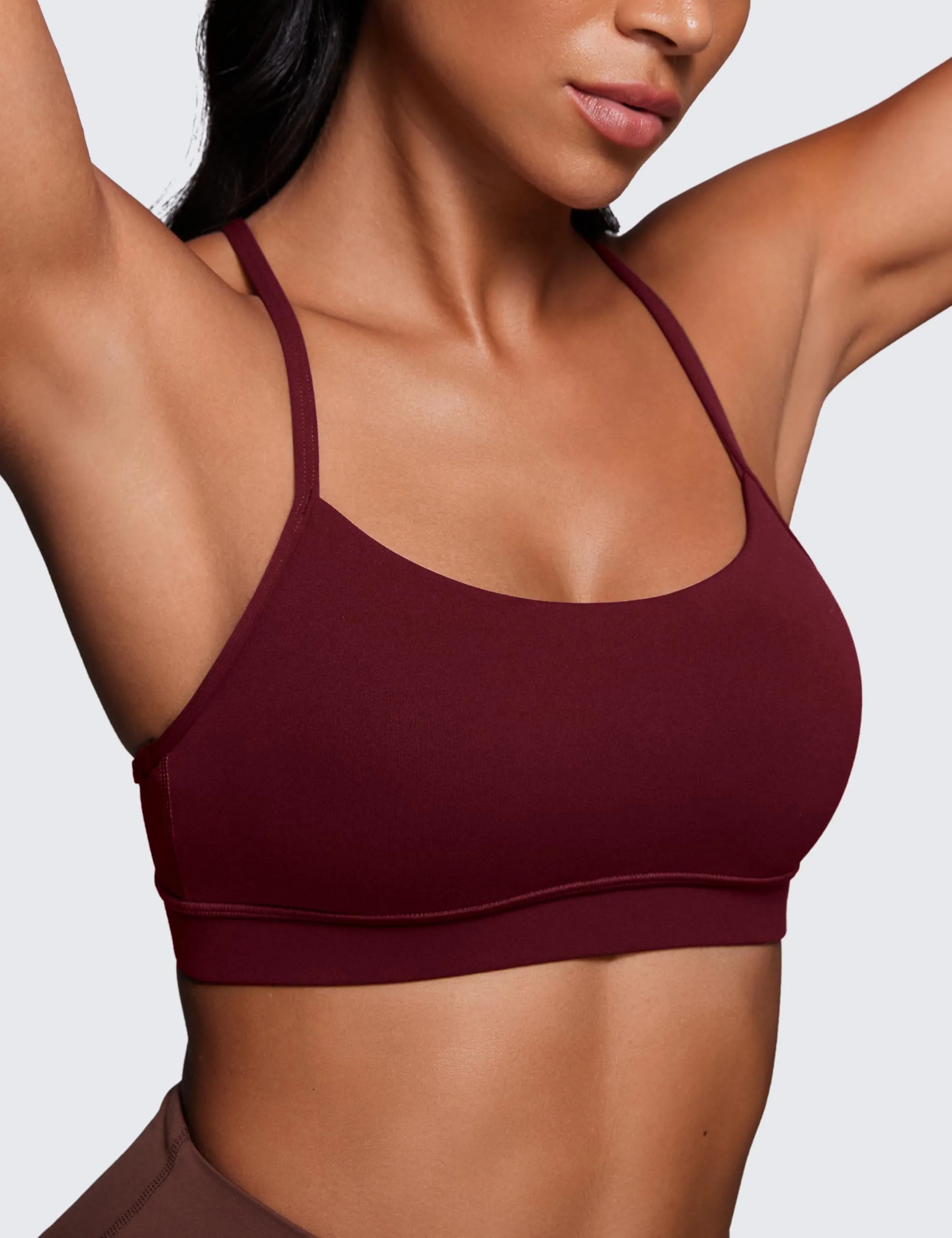 CRZ YOGA Butterluxe Womens Y Back Sports Bra - Padded Racerback Low Impact Spaghetti Thin Strap Workout Yoga Top Red Merlot