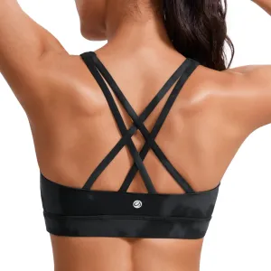CRZ YOGA Women's Strappy Sports Bras Fitness Workout Padded Yoga Criss Cross Back Cami Black Tie Dye Flowers