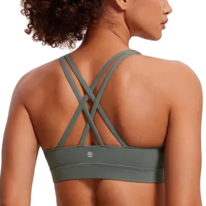 CRZ YOGA Women's Strappy Sports Bras Fitness Workout Padded Yoga Criss Cross Back Cami Grey Sage