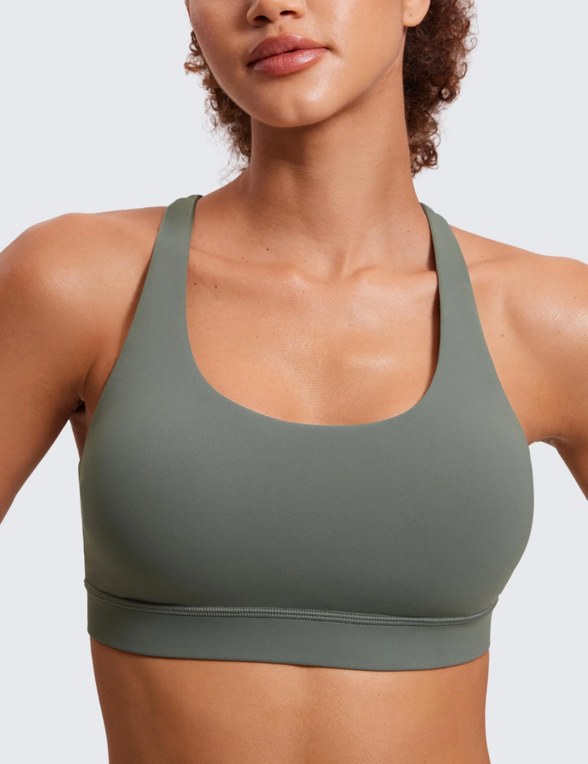 CRZ YOGA Women's Strappy Sports Bras Fitness Workout Padded Yoga Criss Cross Back Cami Grey Sage