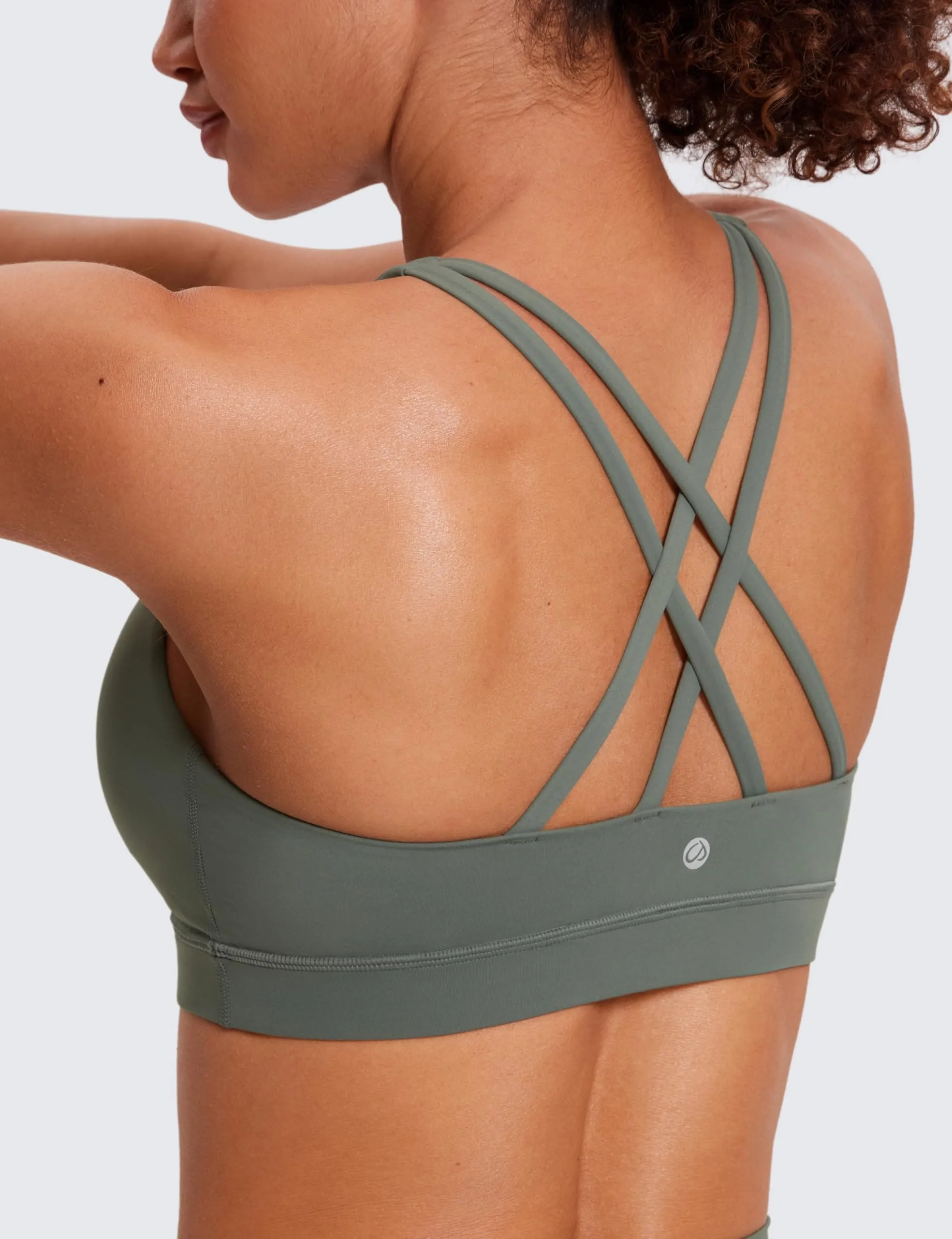 CRZ YOGA Women's Strappy Sports Bras Fitness Workout Padded Yoga Criss Cross Back Cami Grey Sage