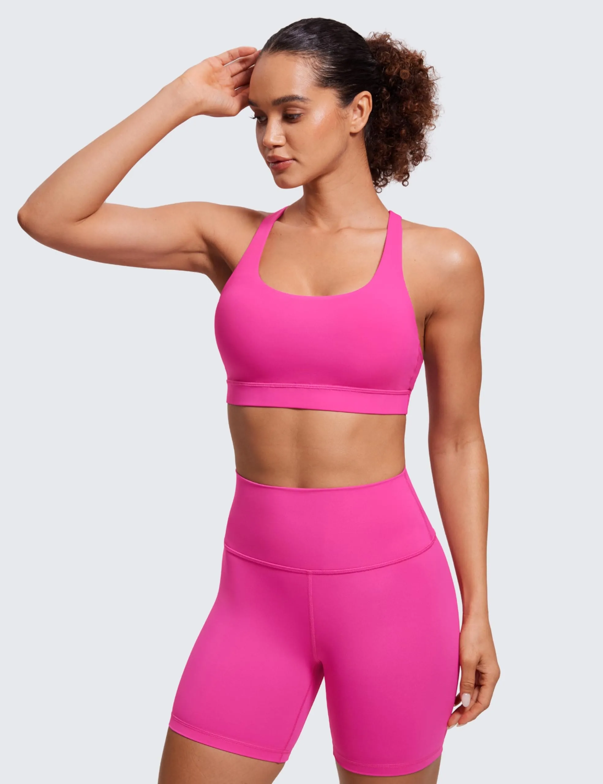 CRZ YOGA Women's Strappy Sports Bras Fitness Workout Padded Yoga Criss Cross Back Cami Hibiscus Purple
