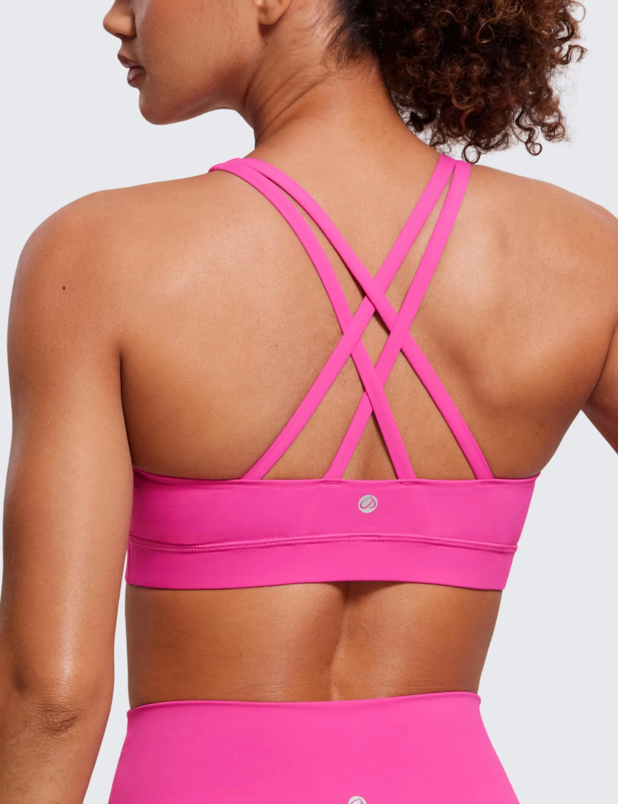 CRZ YOGA Women's Strappy Sports Bras Fitness Workout Padded Yoga Criss Cross Back Cami Hibiscus Purple