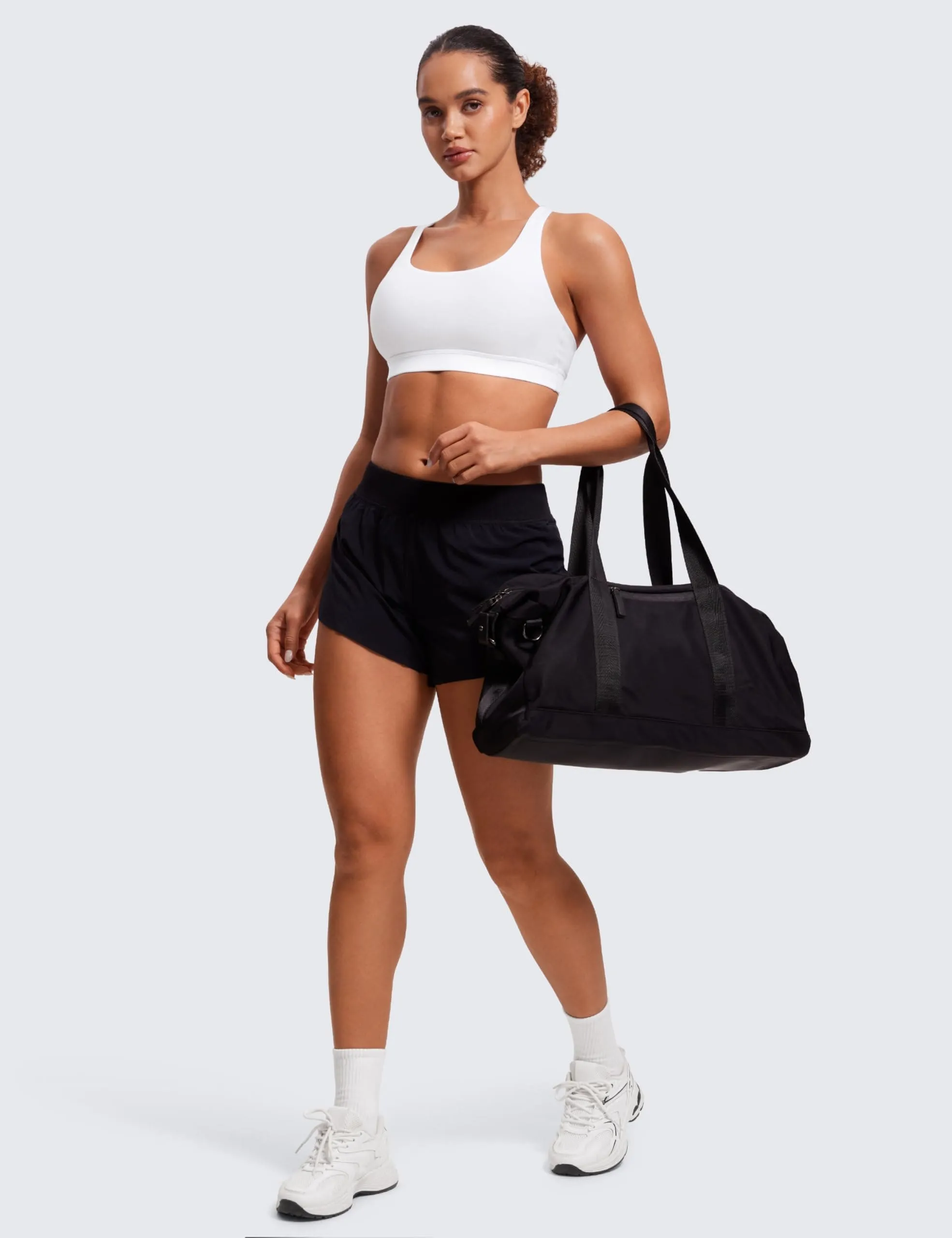 CRZ YOGA Women's Strappy Sports Bras Fitness Workout Padded Yoga Criss Cross Back Cami White