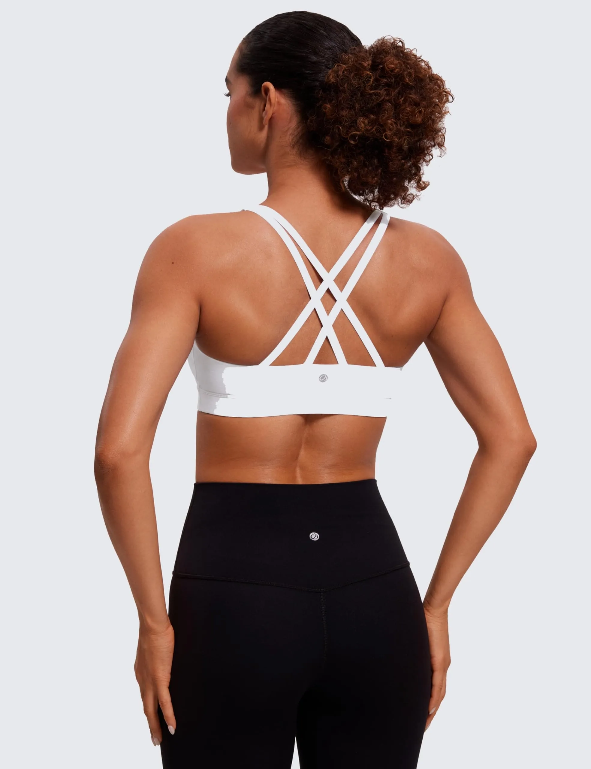 CRZ YOGA Women's Strappy Sports Bras Fitness Workout Padded Yoga Criss Cross Back Cami White