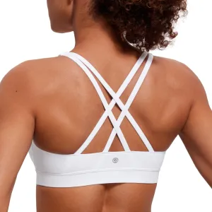 CRZ YOGA Women's Strappy Sports Bras Fitness Workout Padded Yoga Criss Cross Back Cami White