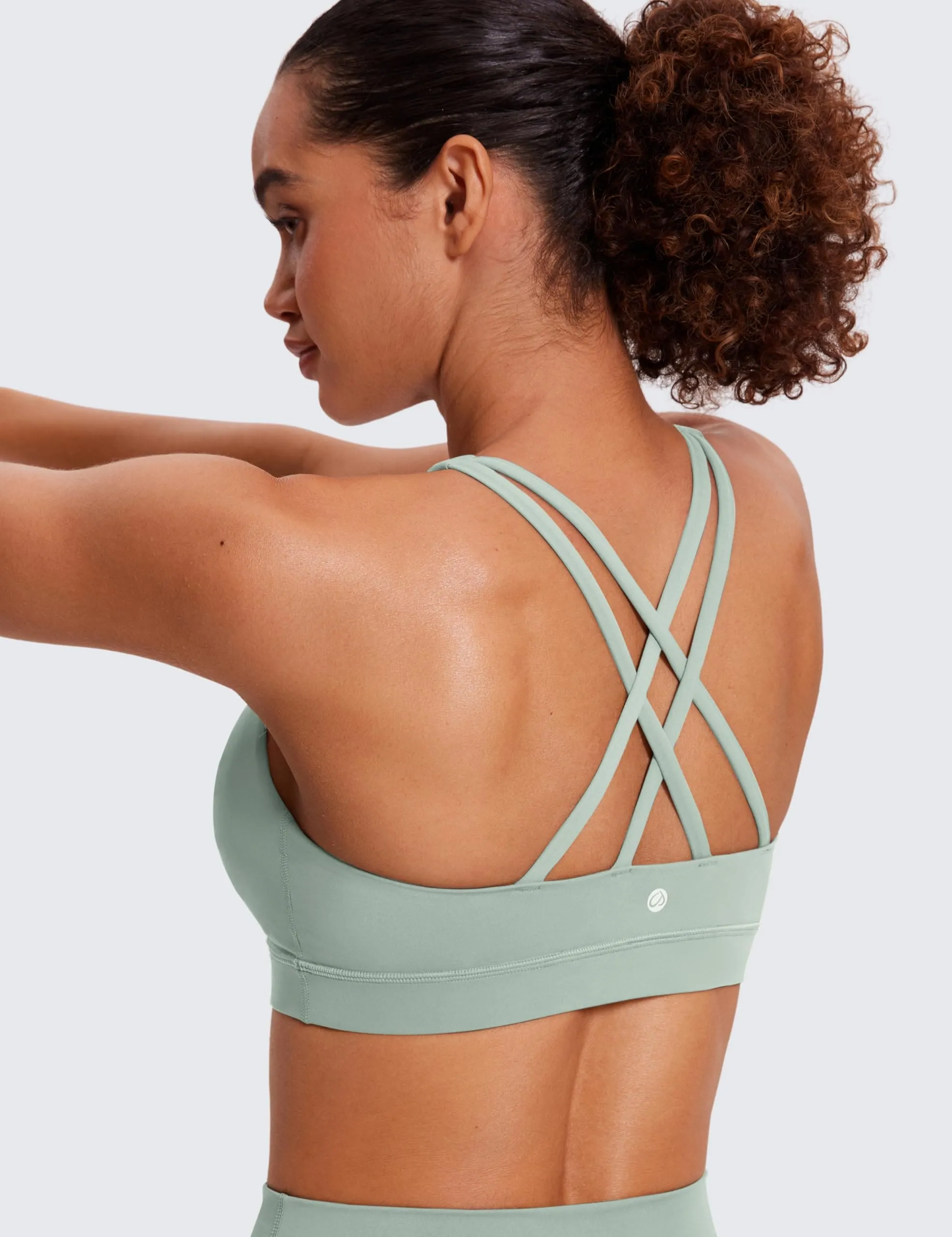 CRZ YOGA Women's Strappy Sports Bras Fitness Workout Padded Yoga Top Criss Cross Back Cami Green Palm Court