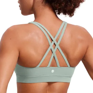 CRZ YOGA Women's Strappy Sports Bras Fitness Workout Padded Yoga Top Criss Cross Back Cami Green Palm Court