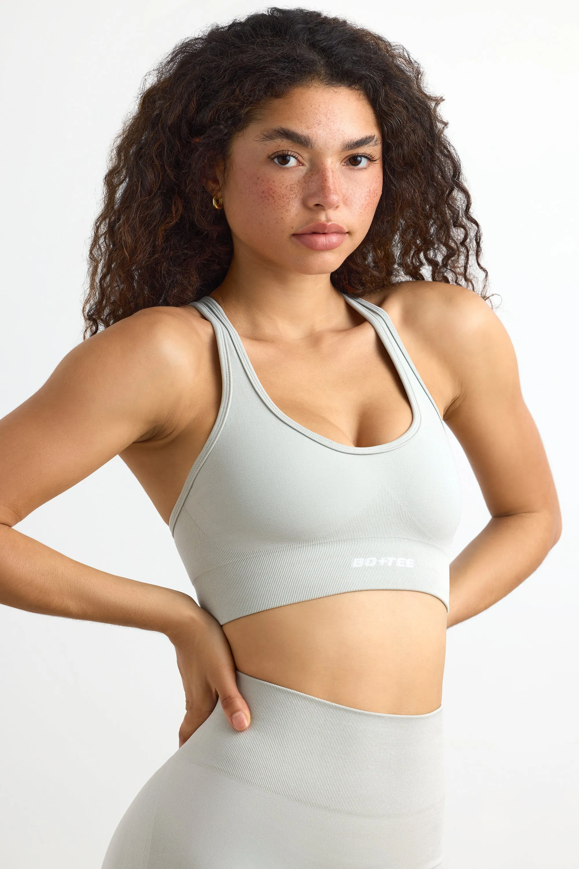 Define Luxe Cross-Back Sports Bra in Fog