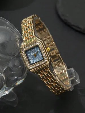 Diamonds Decor Square Watch With Steel Strap