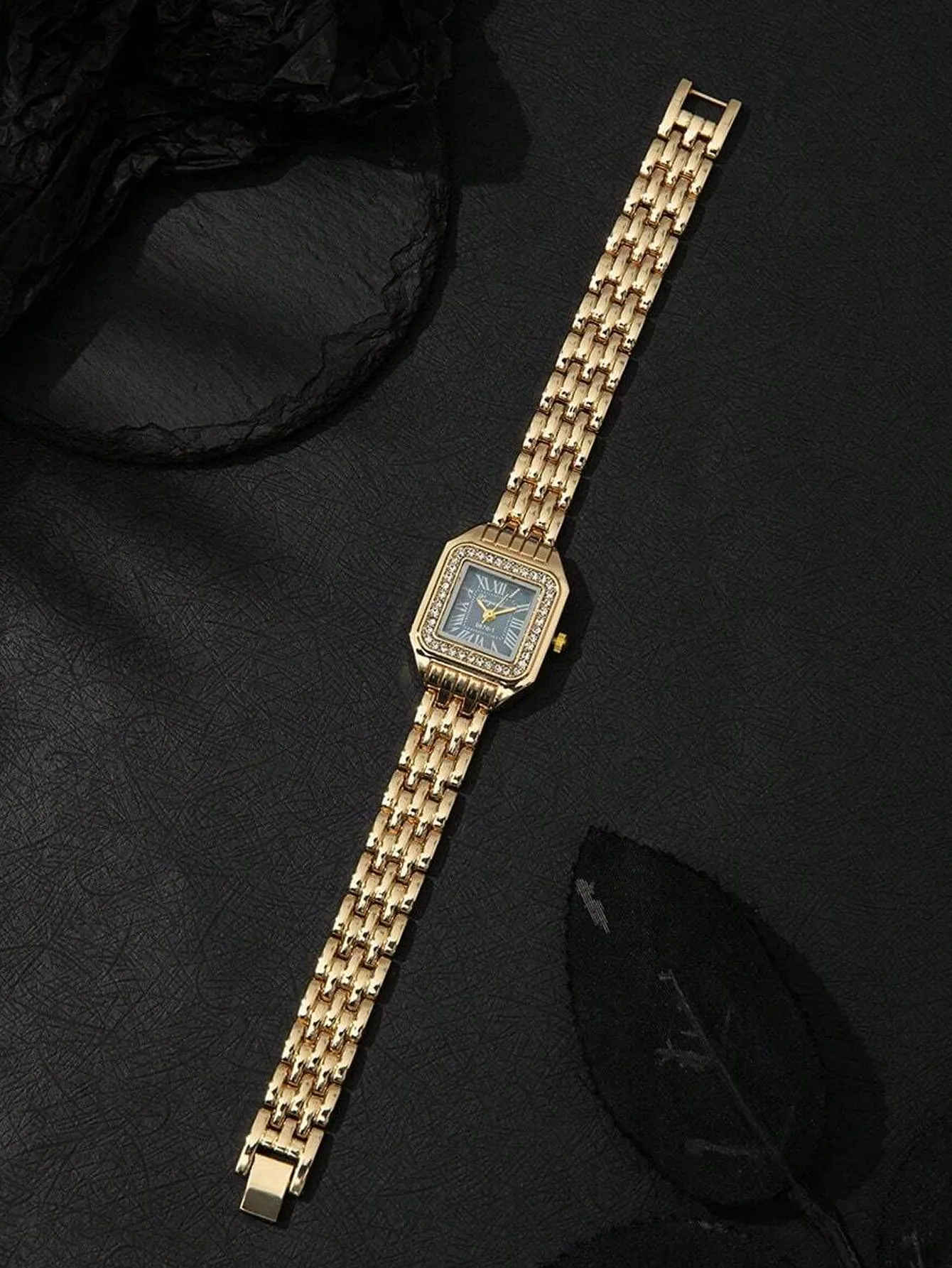 Diamonds Decor Square Watch With Steel Strap