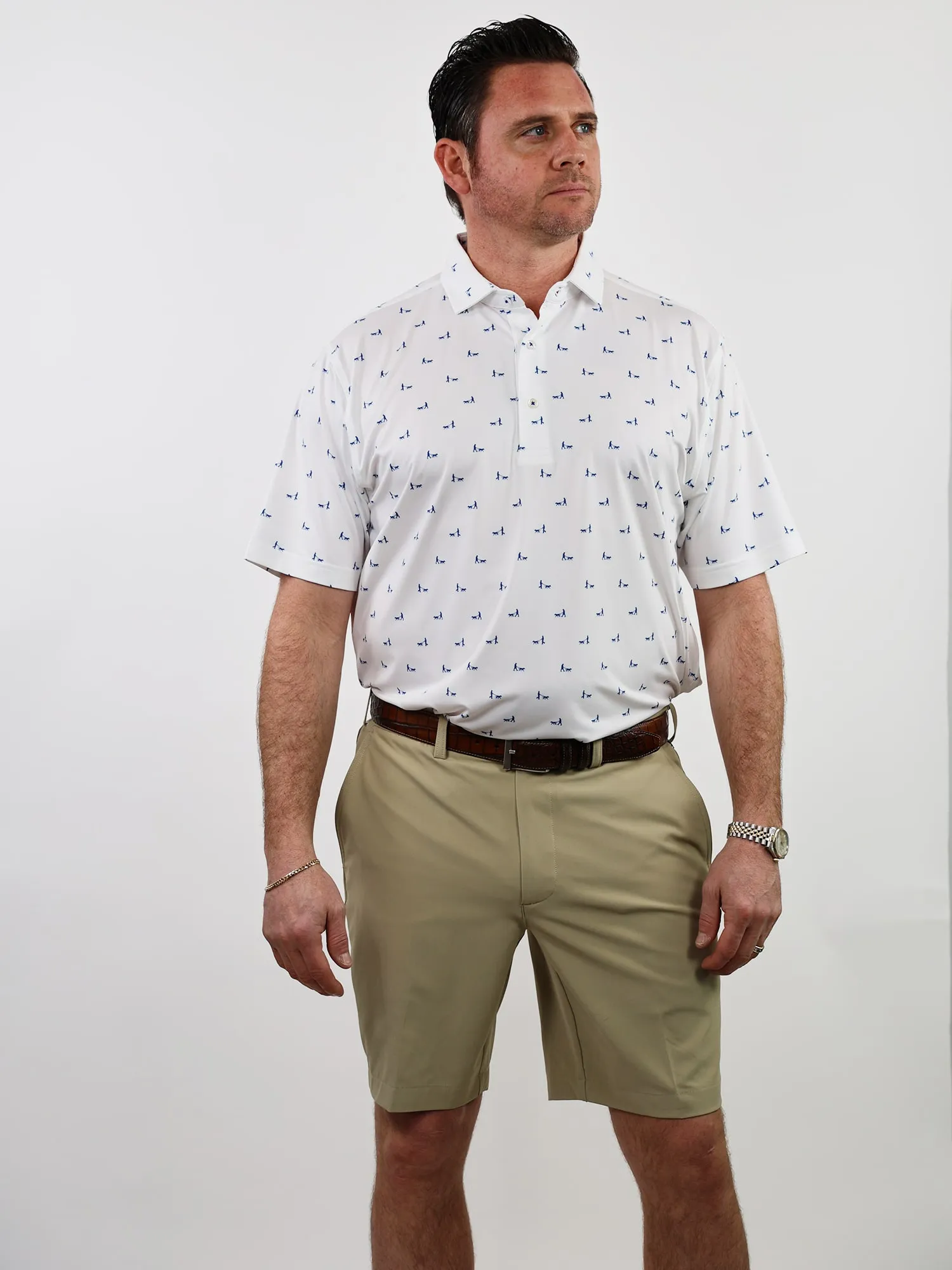 Donald Ross Mens Classic Fit CHICAGO Polo - WHITE / NAVY