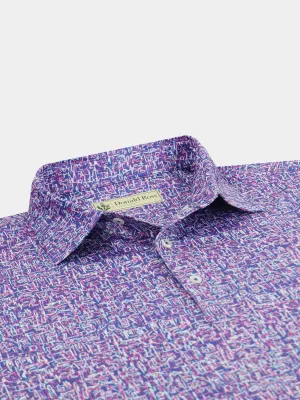 Donald Ross Mens Classic Fit Doodles Print Polo - LAPIS MULTI