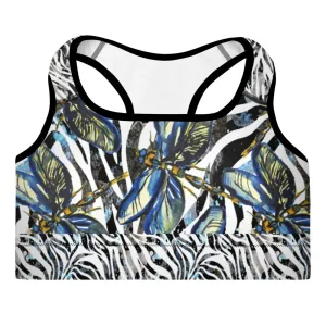 Dragonflies on Zebra - Padded Sports Bra