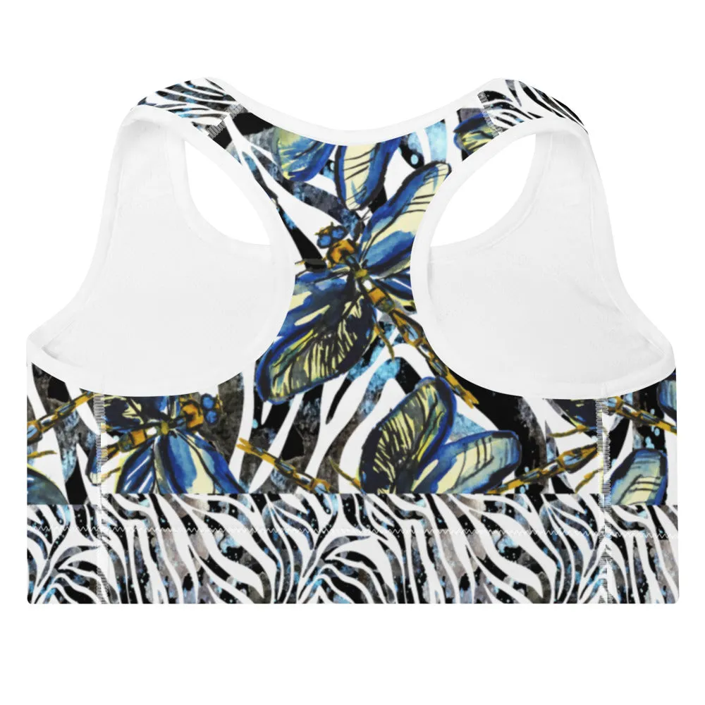 Dragonflies on Zebra - Padded Sports Bra