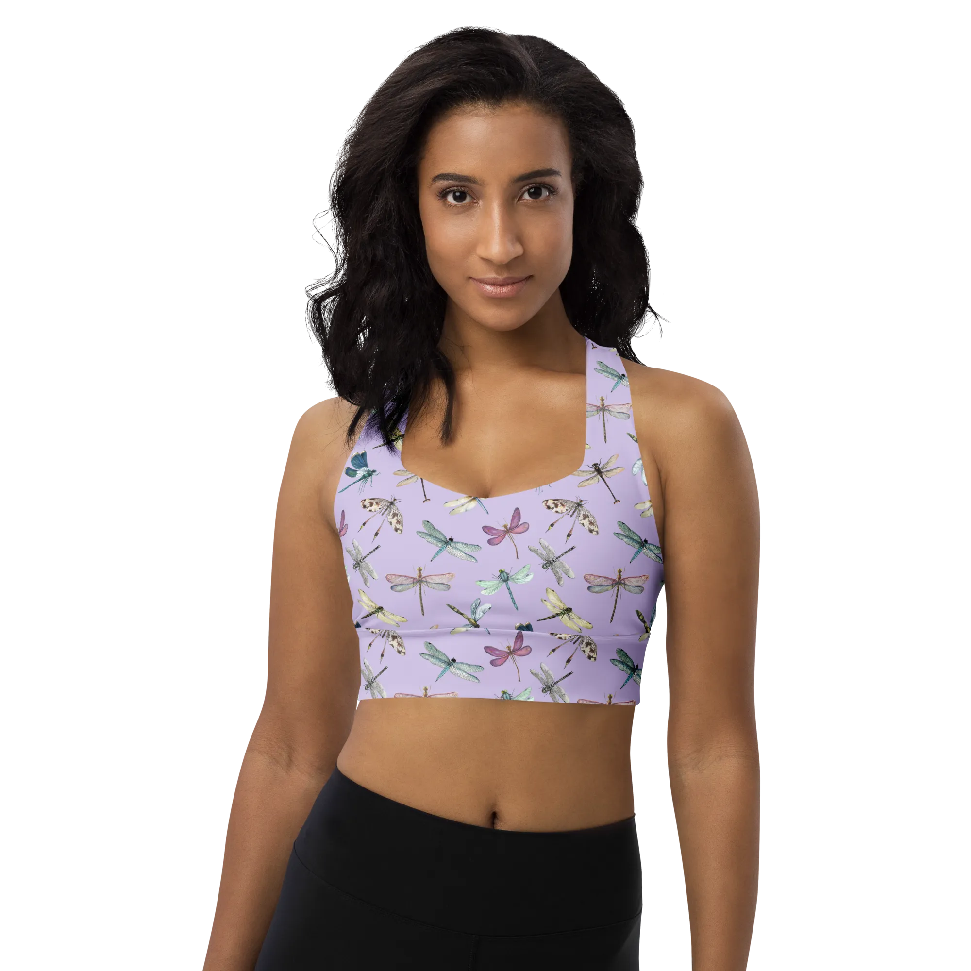 Dragonfly Recycled Longline Sports Bra - Small Print - Fog