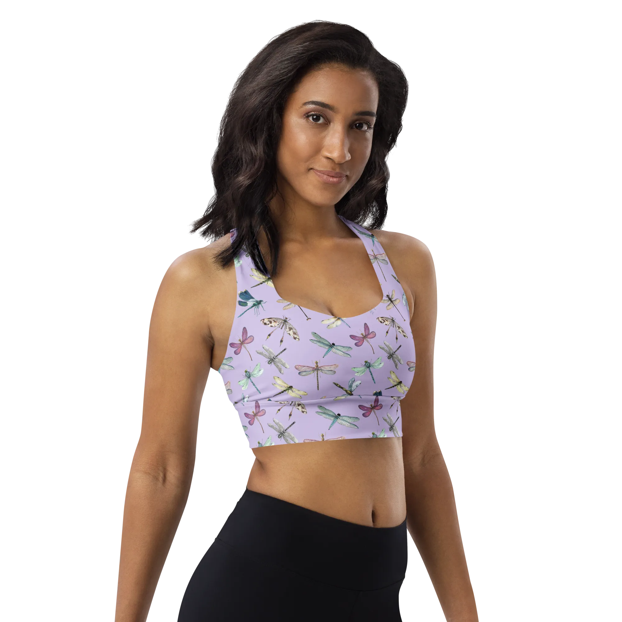 Dragonfly Recycled Longline Sports Bra - Small Print - Fog