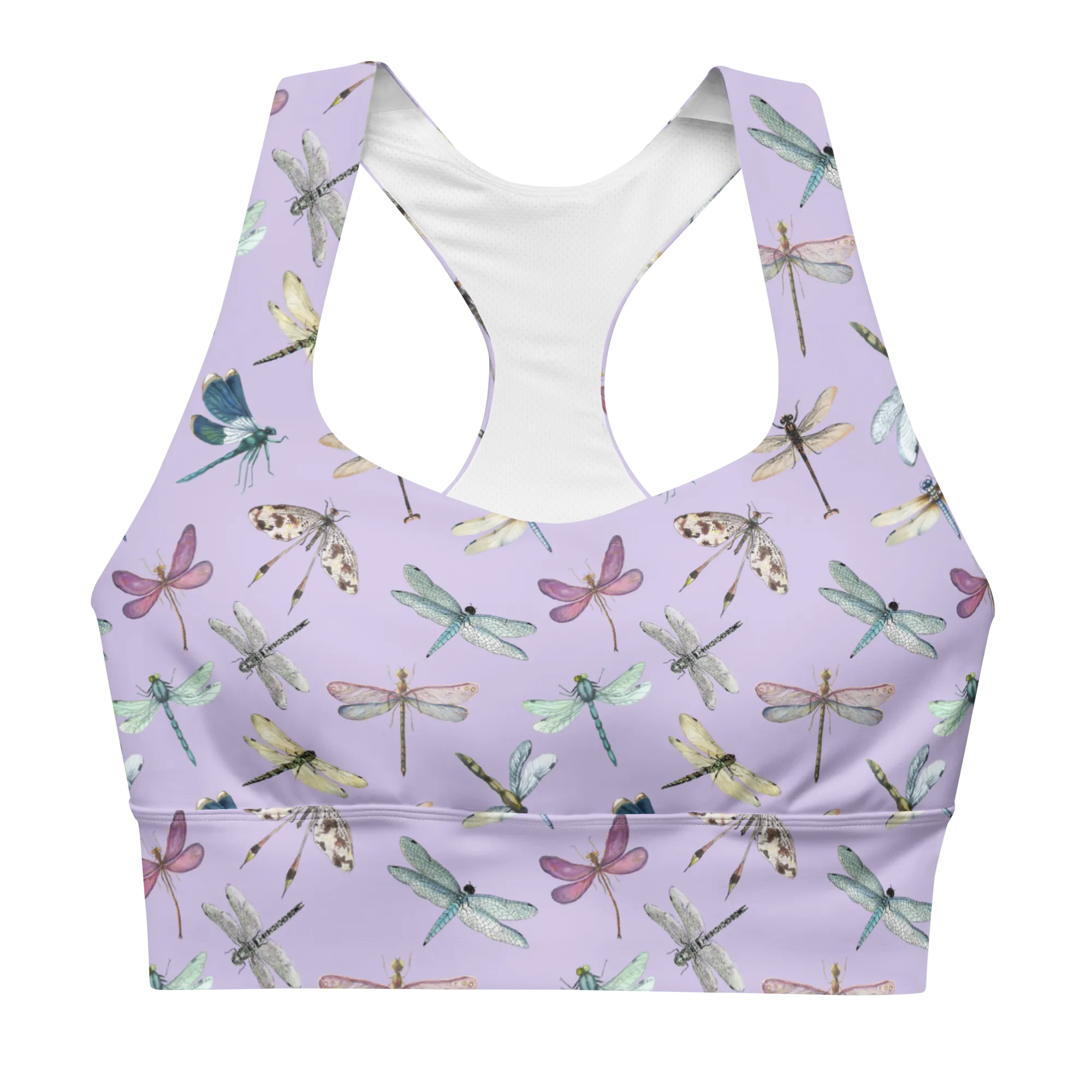 Dragonfly Recycled Longline Sports Bra - Small Print - Fog