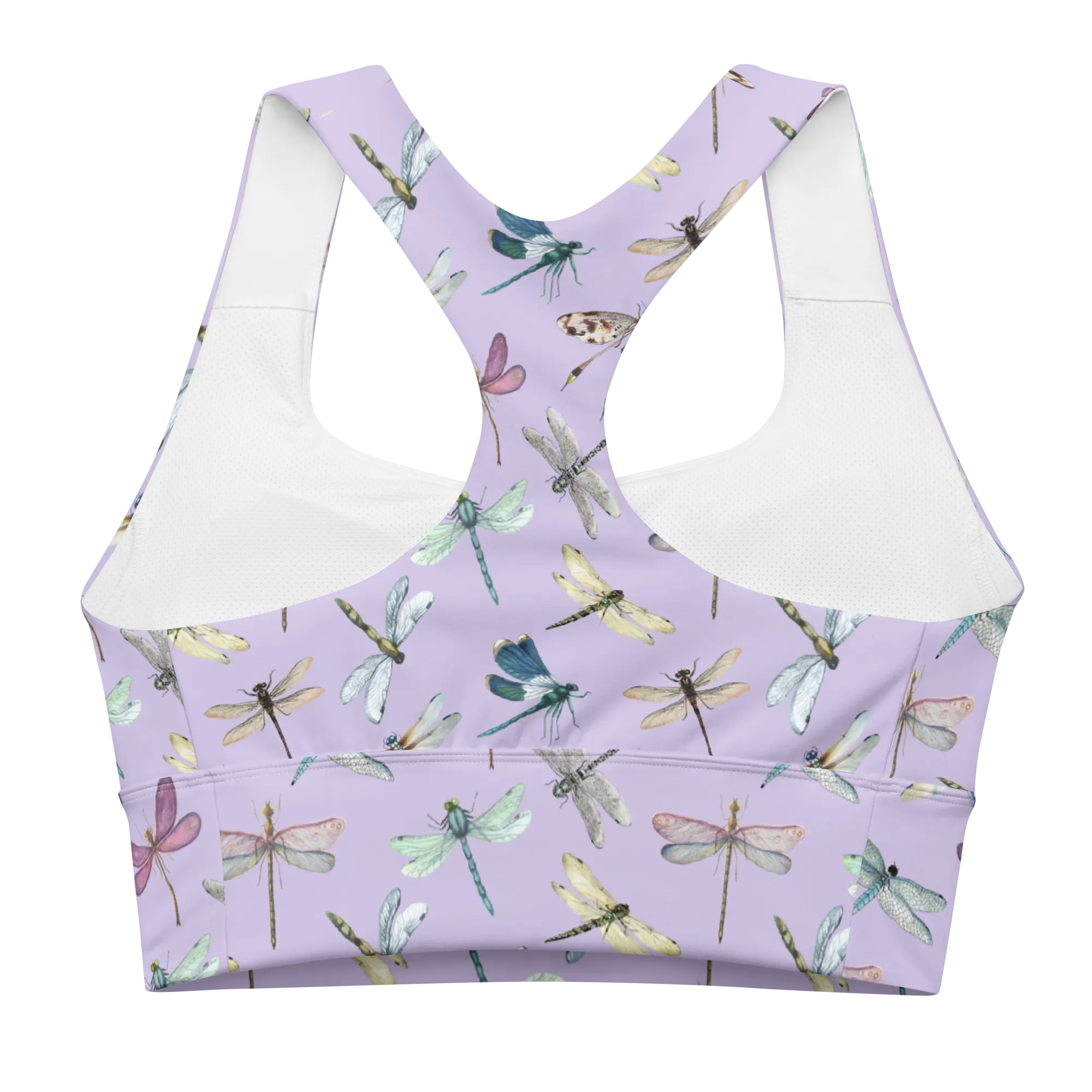 Dragonfly Recycled Longline Sports Bra - Small Print - Fog