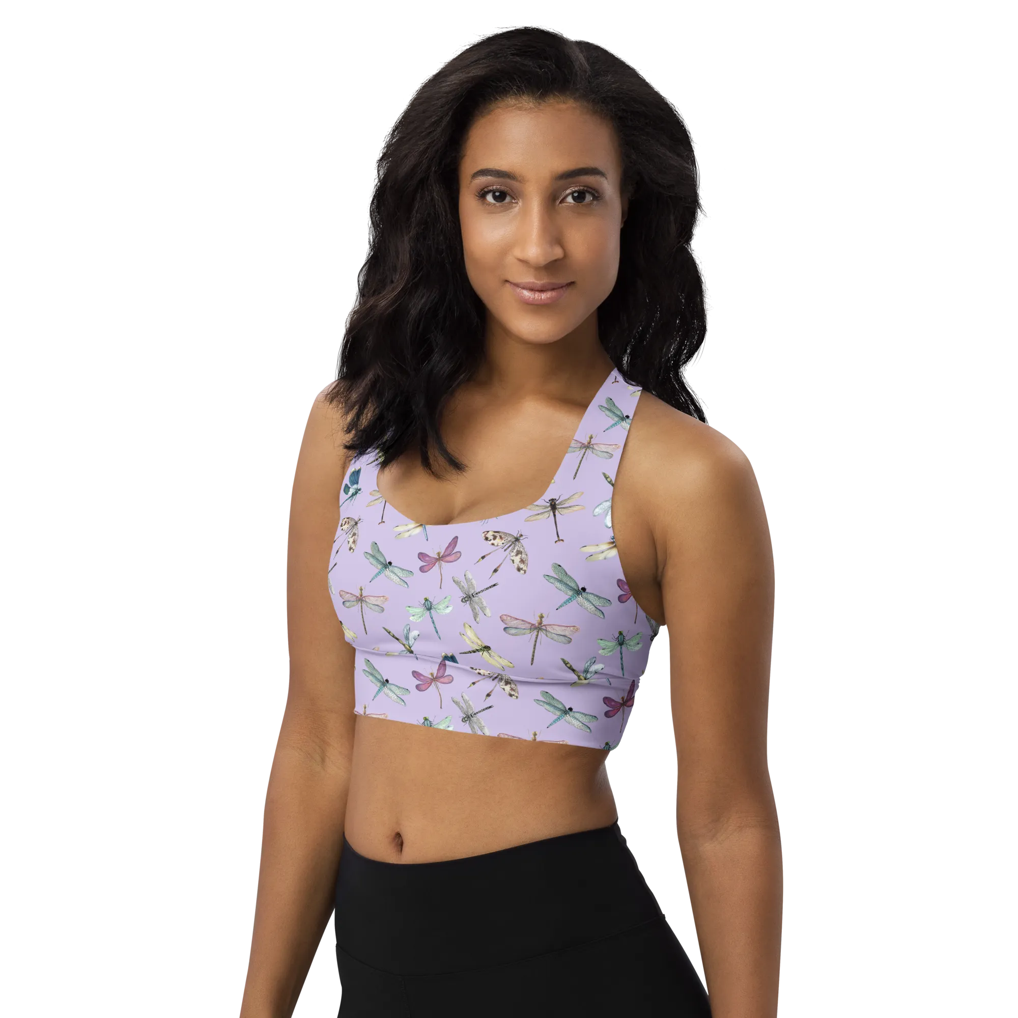 Dragonfly Recycled Longline Sports Bra - Small Print - Fog