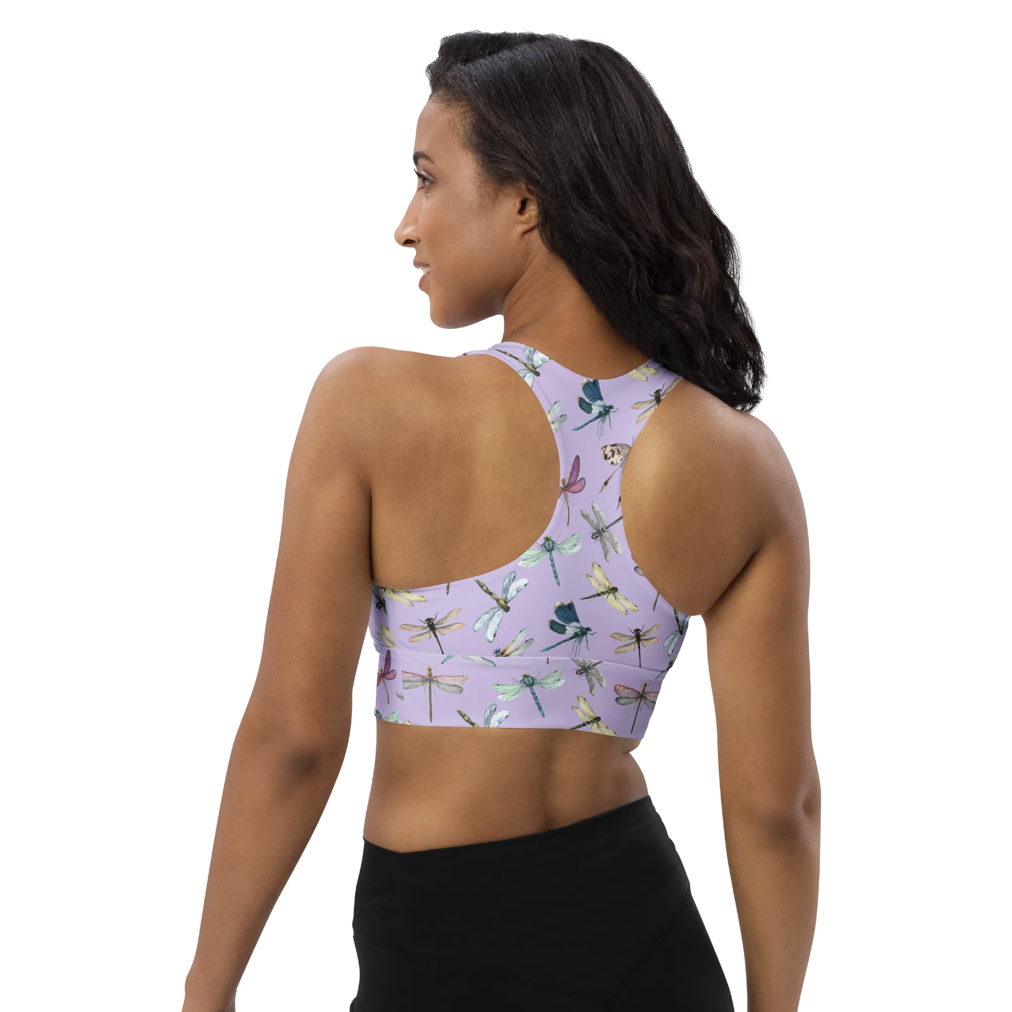 Dragonfly Recycled Longline Sports Bra - Small Print - Fog