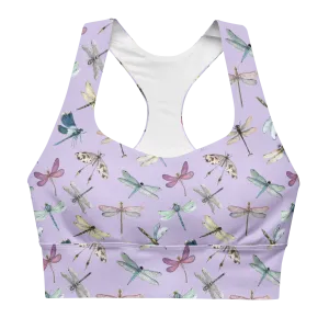 Dragonfly Recycled Longline Sports Bra - Small Print - Fog