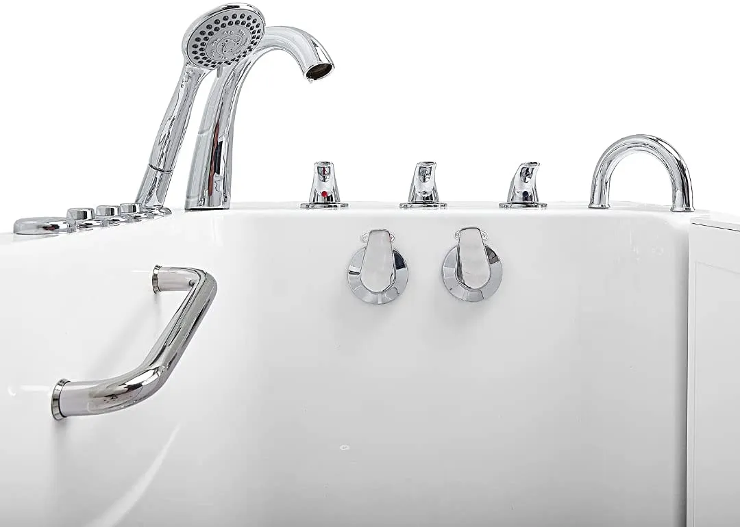 Ella's Bubbles OA3052DH-HB-R-D Capri Air and Hydro Massage Acrylic Walk-in Bathtub, Outward Swing Door, Thermostatic Faucet, Digital Control, Heated Seat, Dual 2" Drains, 30"x52", White