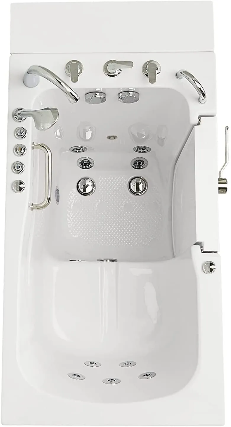 Ella's Bubbles OA3052DH-HB-R-D Capri Air and Hydro Massage Acrylic Walk-in Bathtub, Outward Swing Door, Thermostatic Faucet, Digital Control, Heated Seat, Dual 2" Drains, 30"x52", White