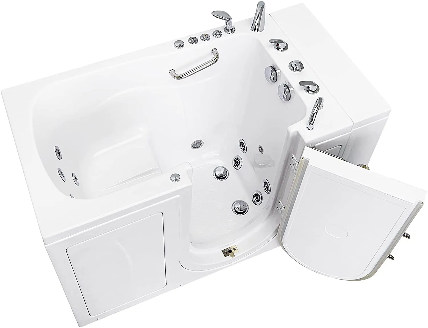 Ella's Bubbles OA3052DH-HB-R-D Capri Air and Hydro Massage Acrylic Walk-in Bathtub, Outward Swing Door, Thermostatic Faucet, Digital Control, Heated Seat, Dual 2" Drains, 30"x52", White
