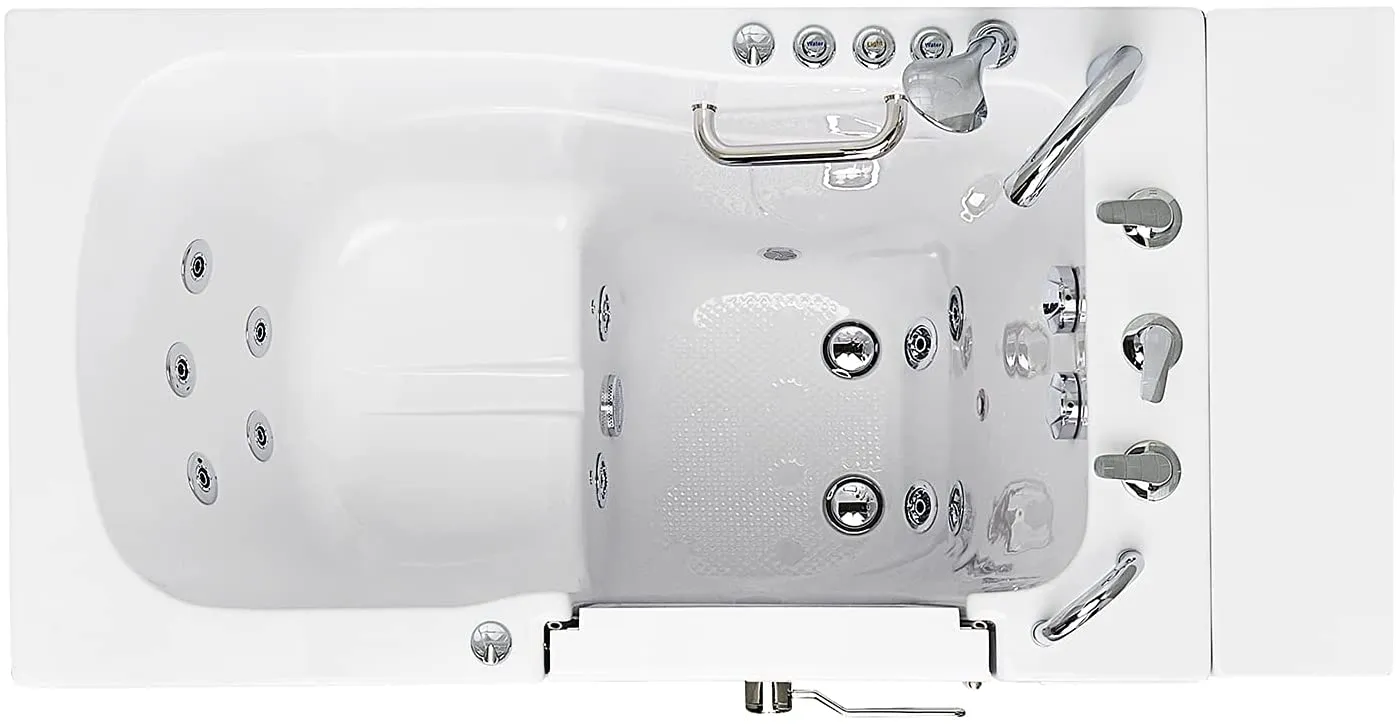 Ella's Bubbles OA3052DH-HB-R-D Capri Air and Hydro Massage Acrylic Walk-in Bathtub, Outward Swing Door, Thermostatic Faucet, Digital Control, Heated Seat, Dual 2" Drains, 30"x52", White