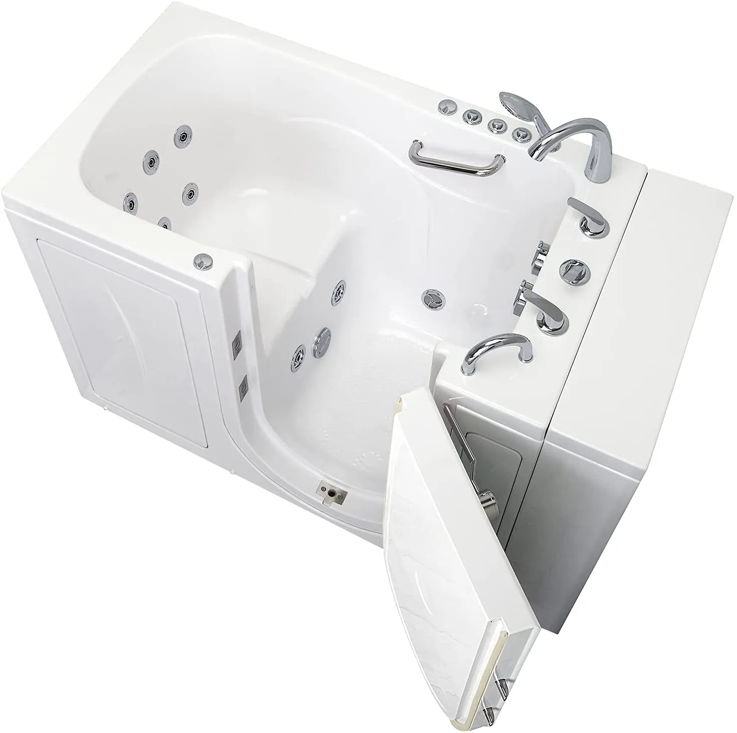 Ella's Bubbles OA3052DH-HB-R-D Capri Air and Hydro Massage Acrylic Walk-in Bathtub, Outward Swing Door, Thermostatic Faucet, Digital Control, Heated Seat, Dual 2" Drains, 30"x52", White