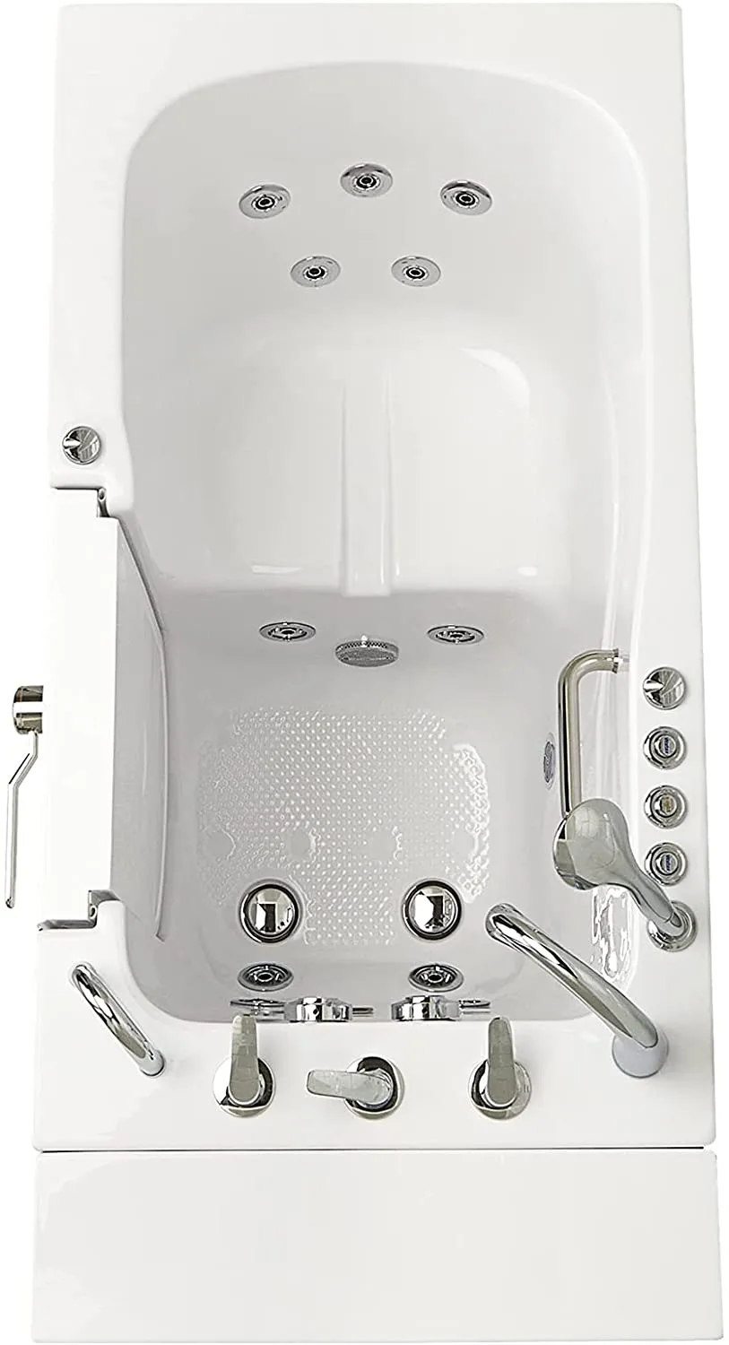 Ella's Bubbles OA3052DH-HB-R-D Capri Air and Hydro Massage Acrylic Walk-in Bathtub, Outward Swing Door, Thermostatic Faucet, Digital Control, Heated Seat, Dual 2" Drains, 30"x52", White