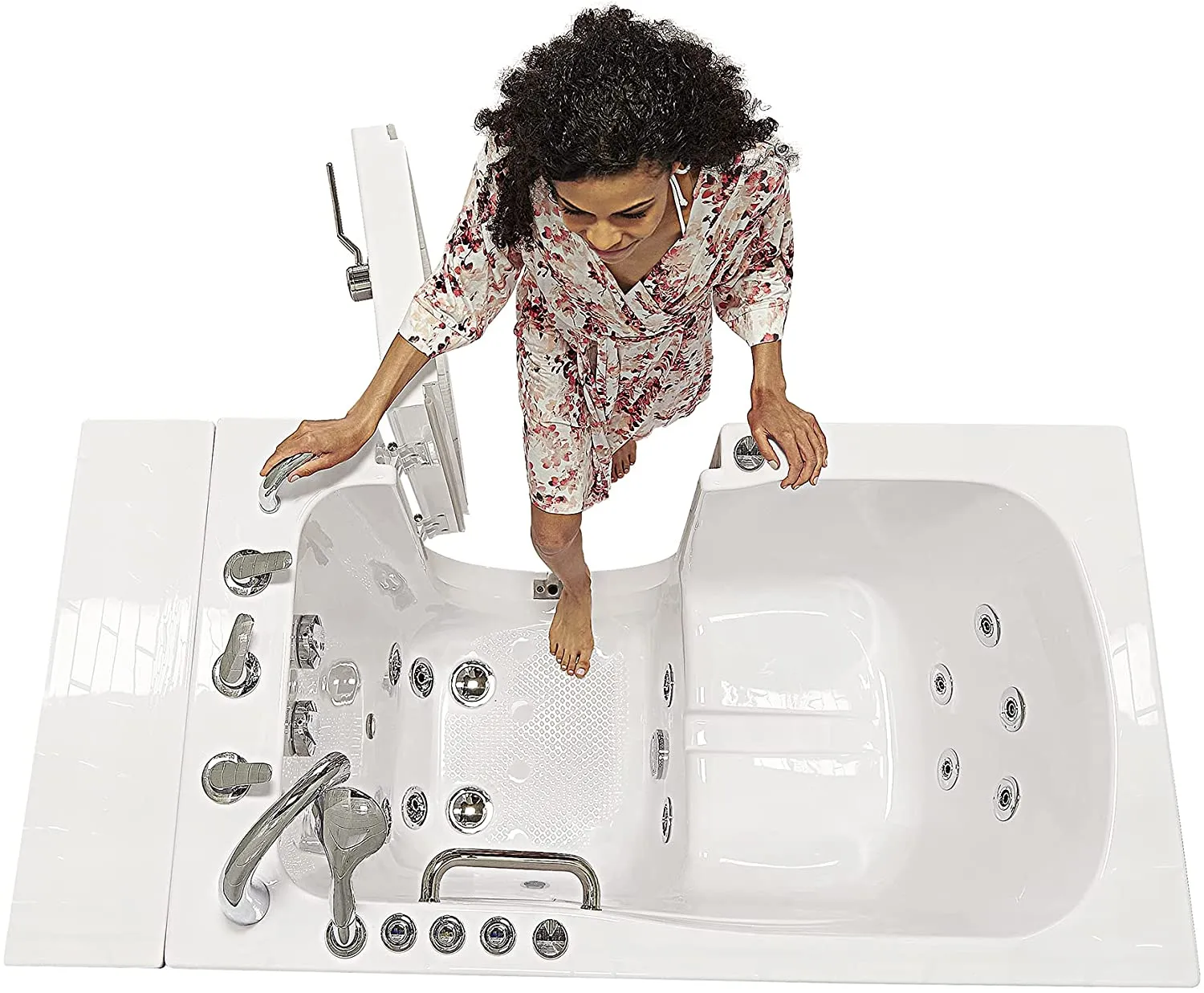 Ella's Bubbles OA3052DH-HB-R-D Capri Air and Hydro Massage Acrylic Walk-in Bathtub, Outward Swing Door, Thermostatic Faucet, Digital Control, Heated Seat, Dual 2" Drains, 30"x52", White