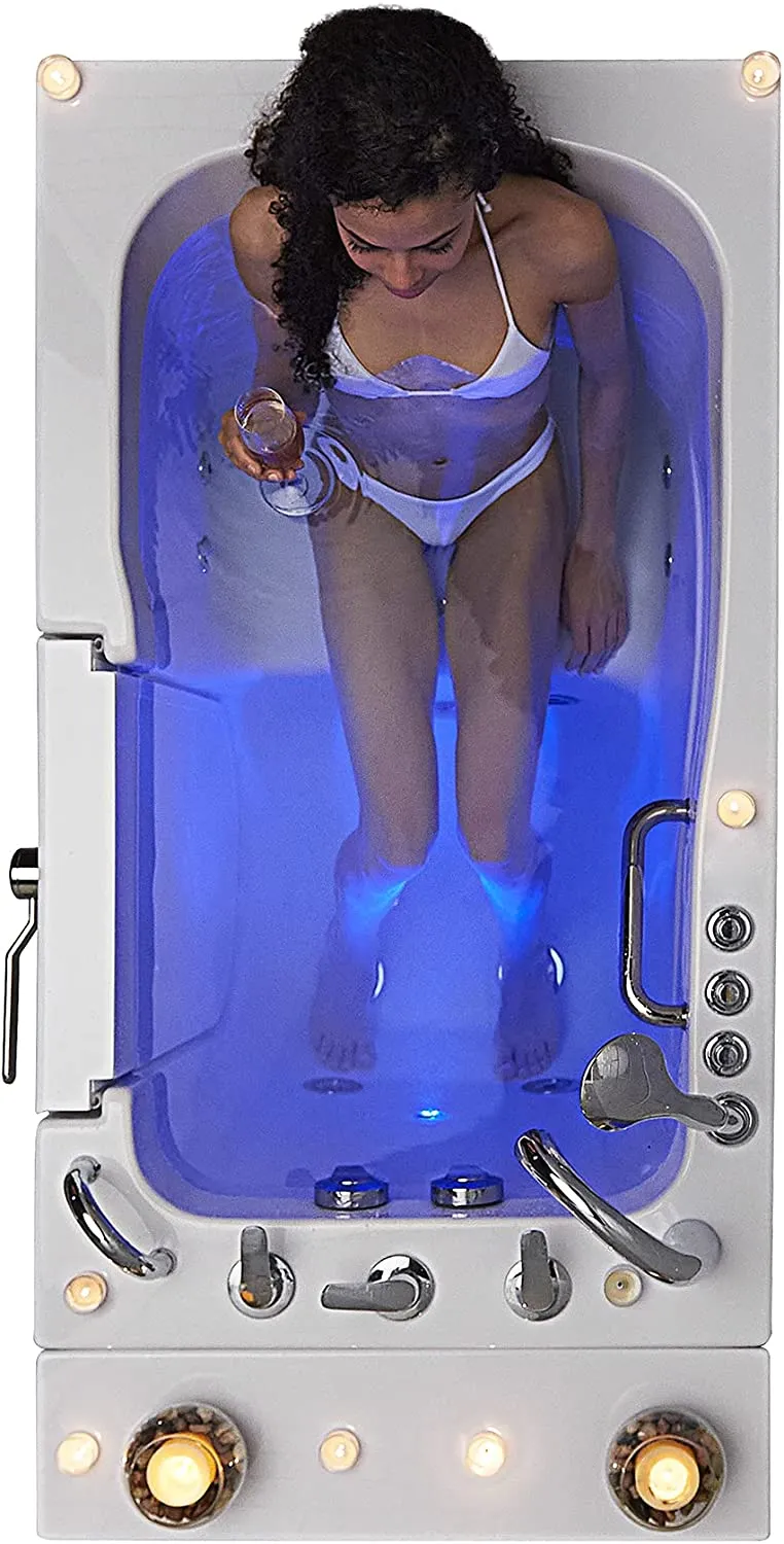 Ella's Bubbles OA3052DH-HB-R-D Capri Air and Hydro Massage Acrylic Walk-in Bathtub, Outward Swing Door, Thermostatic Faucet, Digital Control, Heated Seat, Dual 2" Drains, 30"x52", White