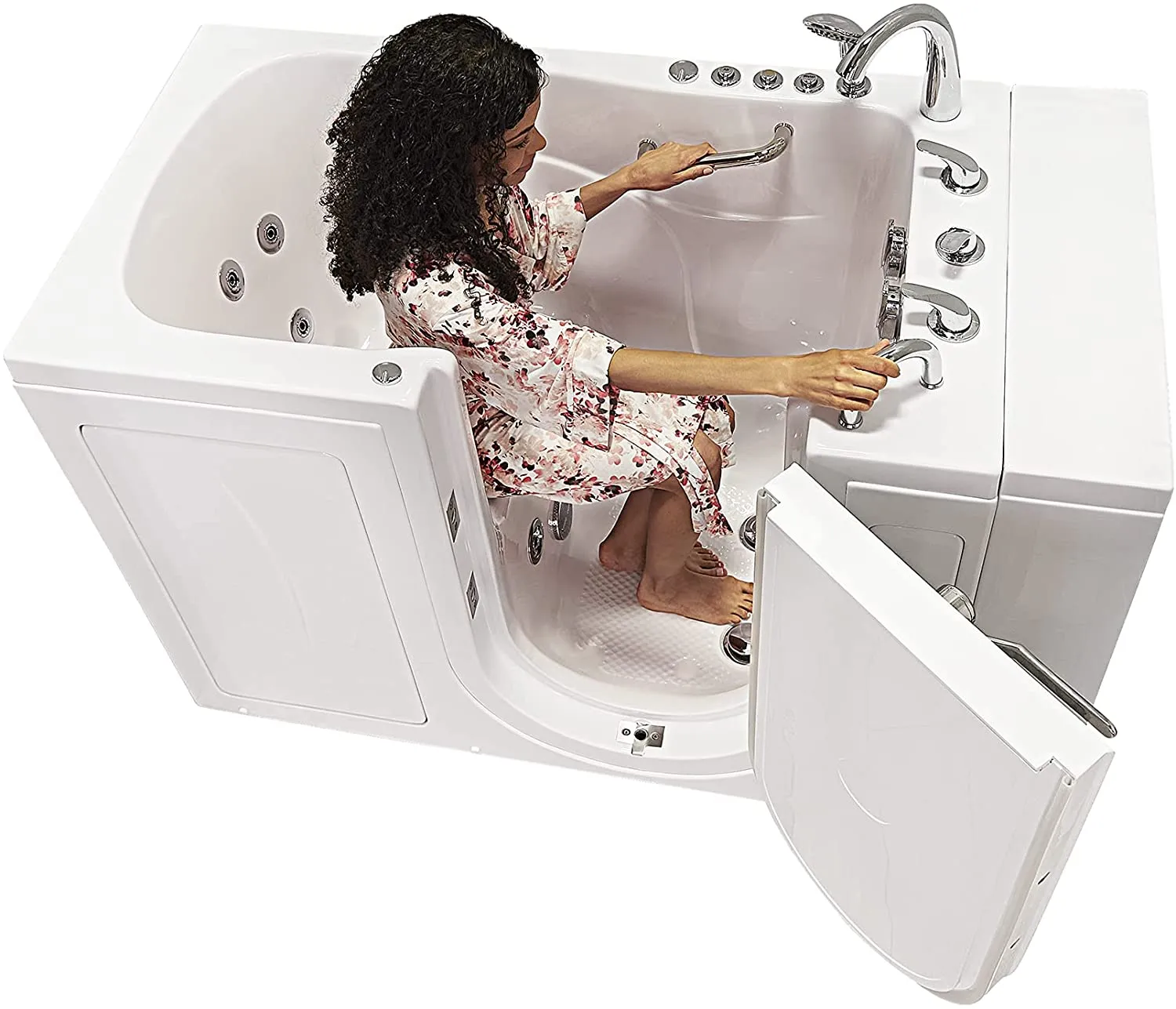 Ella's Bubbles OA3052DH-HB-R-D Capri Air and Hydro Massage Acrylic Walk-in Bathtub, Outward Swing Door, Thermostatic Faucet, Digital Control, Heated Seat, Dual 2" Drains, 30"x52", White