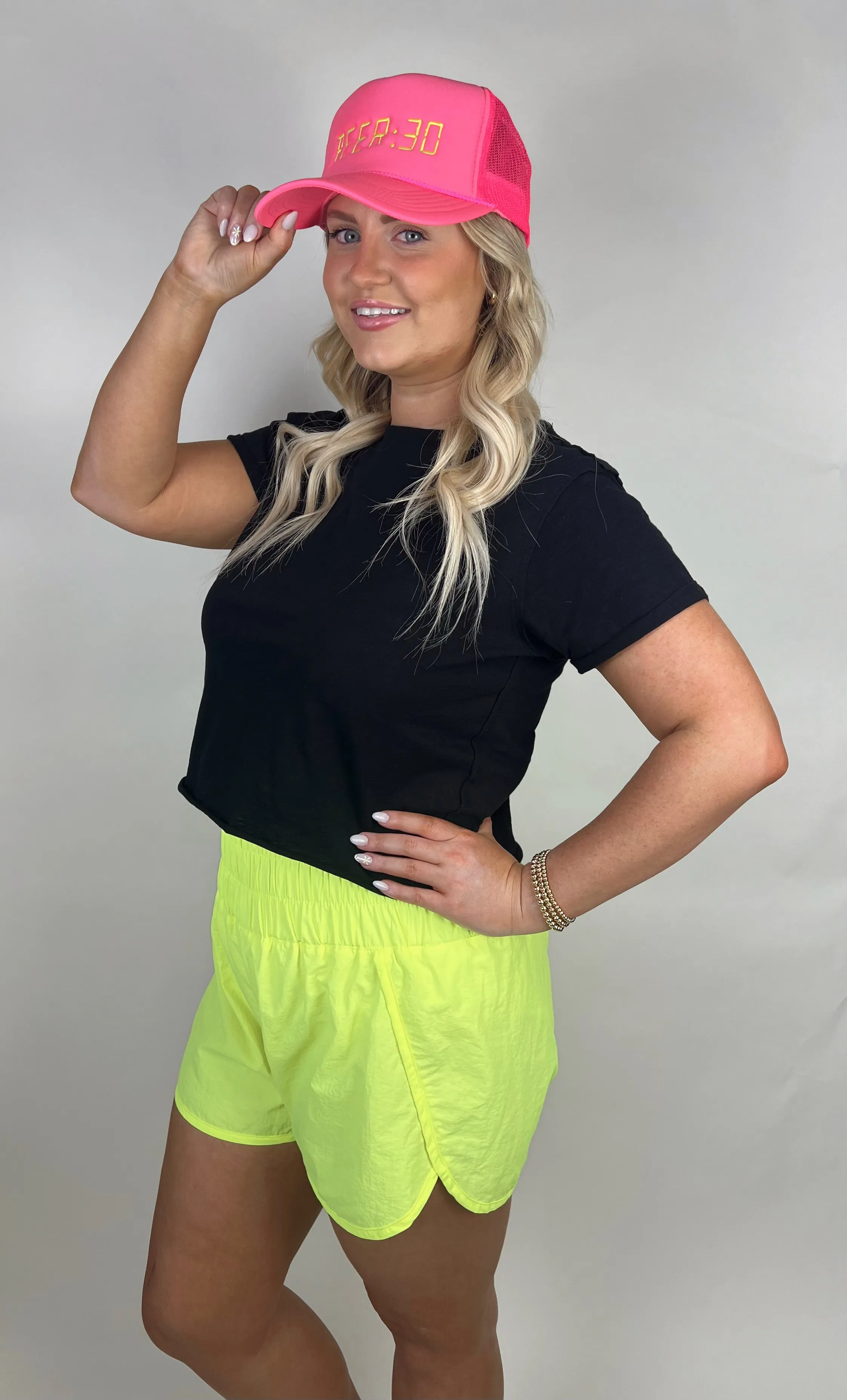 Errands To Run High Waist Windbreaker Short in Neon Lime