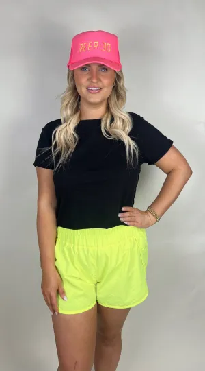 Errands To Run High Waist Windbreaker Short in Neon Lime