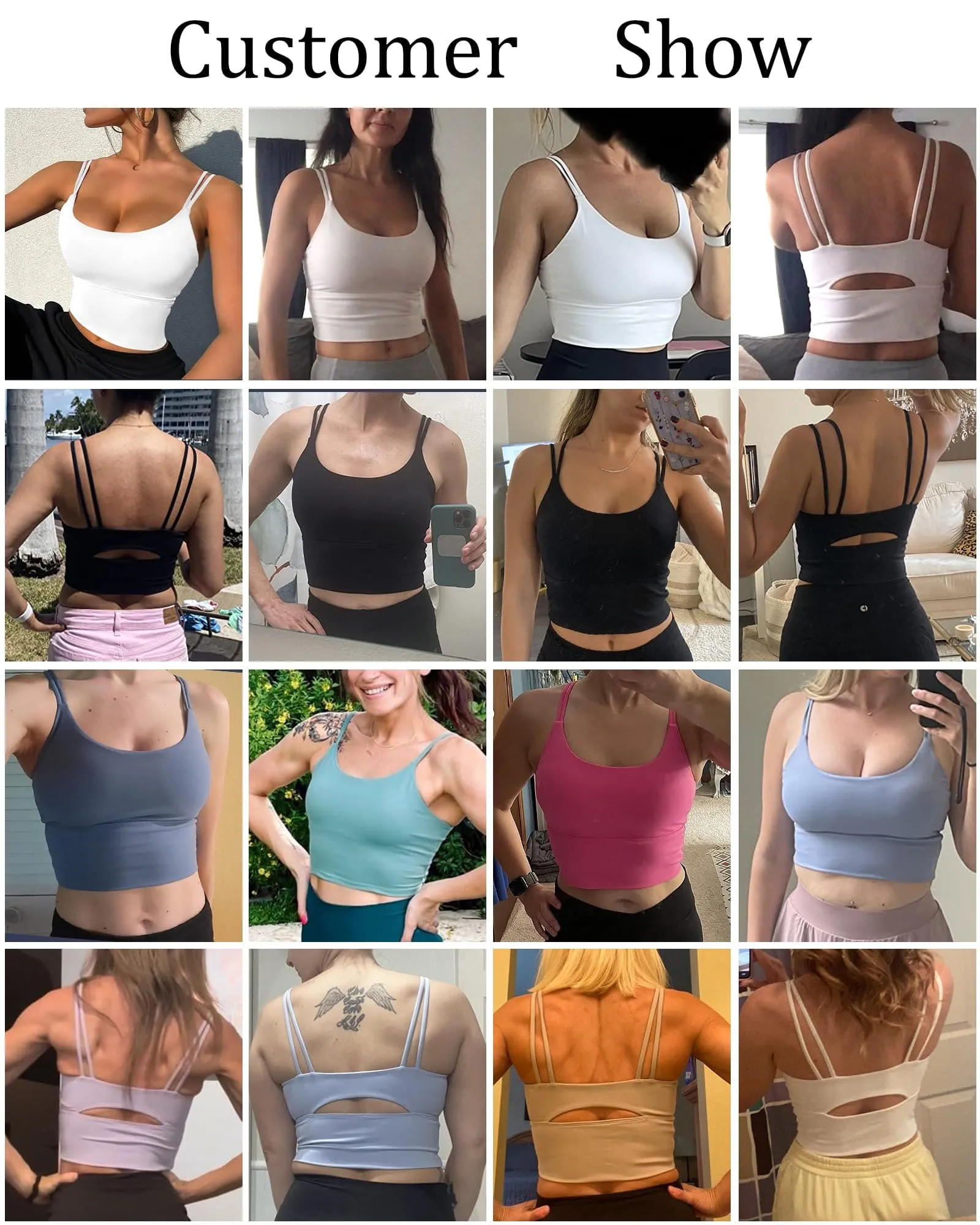 Everrysea Longline Sports Bra for Women Padded Workout Tank Tops Built in Bras Strappy Yoga Corp Top Camisole Blue