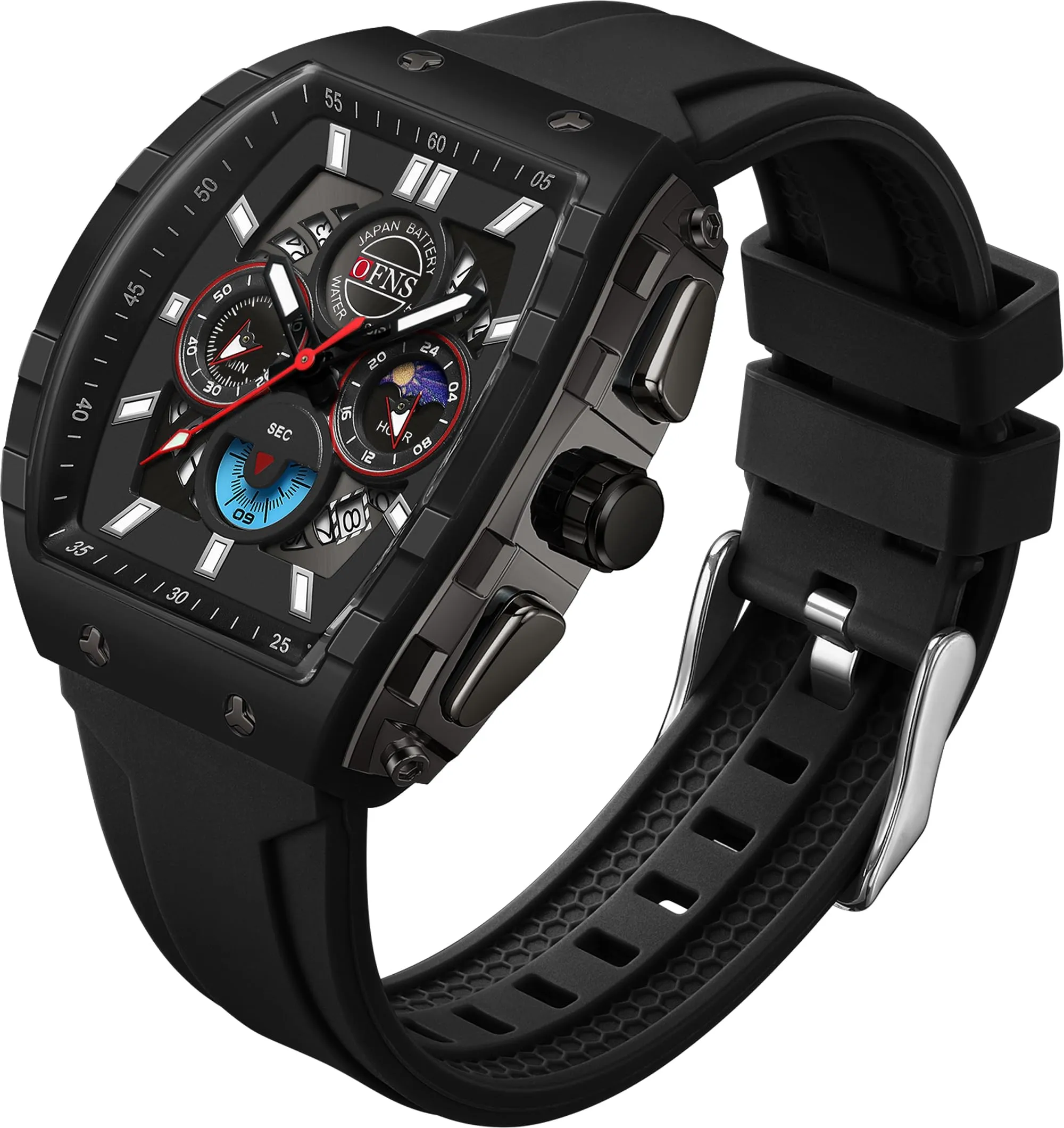 Findtime Men's Watch Fashion Analog Watches Tonneau Unique Sport Wrist Watch Quartz Chronograph Waterproof Watches with Luminous Calendar Curved Screen
