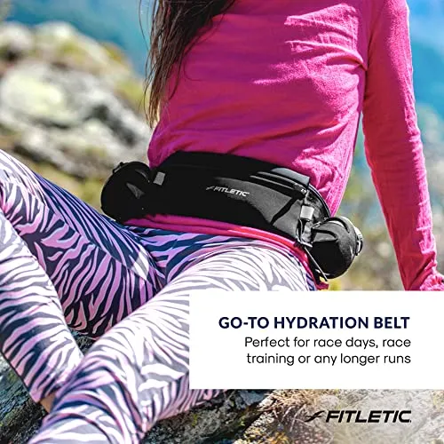 Fitletic Hydra 16 Trail Hydration Belt ‚ Small/Medium, Black | Patented No Bounce Technology for Marathon, Triathlon, Ironman, Trail, 5K, 10K | Running Belt | Race Belt | HD08-C1S