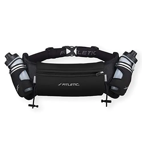 Fitletic Hydra 16 Trail Hydration Belt ‚ Small/Medium, Black | Patented No Bounce Technology for Marathon, Triathlon, Ironman, Trail, 5K, 10K | Running Belt | Race Belt | HD08-C1S